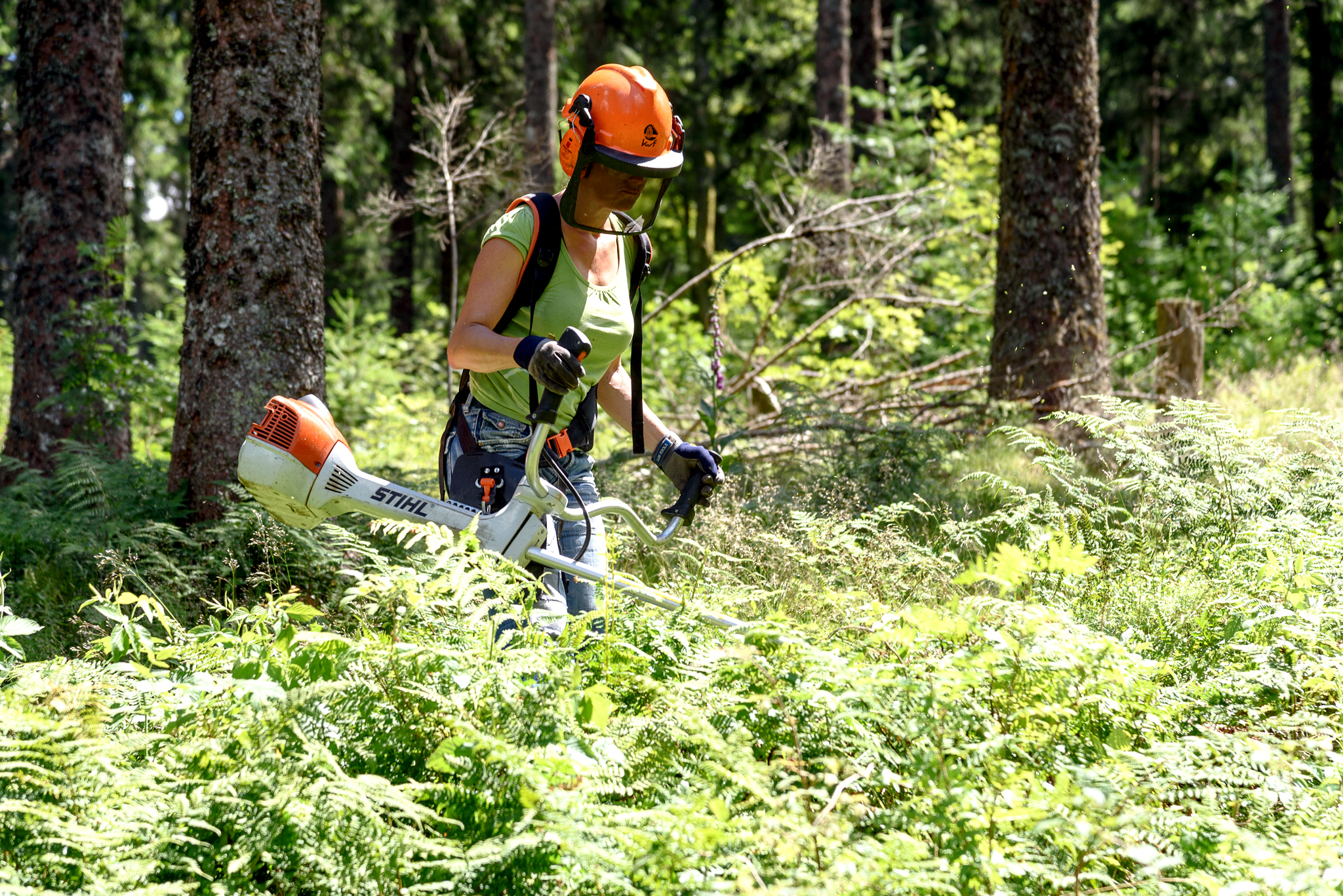 Freudenstadt_6 Frau mit einem Freischneider im Wald