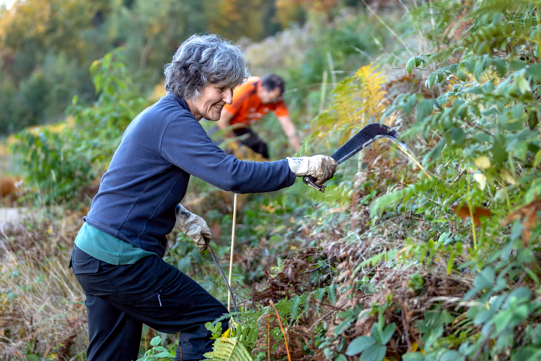 Pflege_mit_Gertl_Bergwaldprojekt.jpg Teilnehmerin bei der Pflege