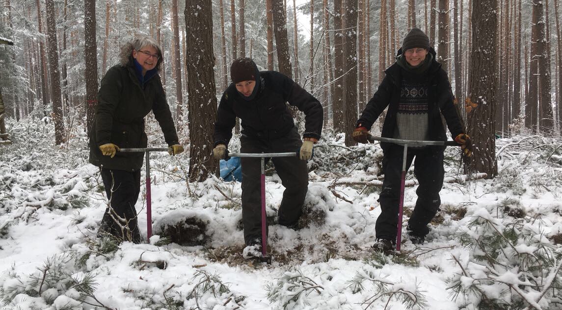 Drei mit Lenker im Schnee