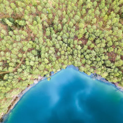 See- und Waldlandschaft in Adamswalde aus der Vogelperspektive