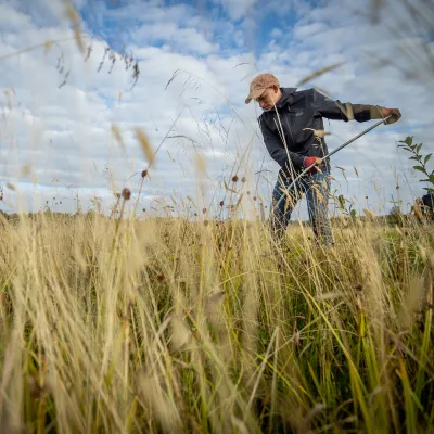 Jugendlicher beim Sensen