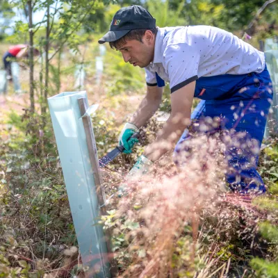 Teilnehmende bei der Pflege