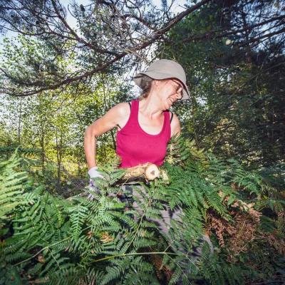 Teilnehmerin beim Abtransport von Schnittgut