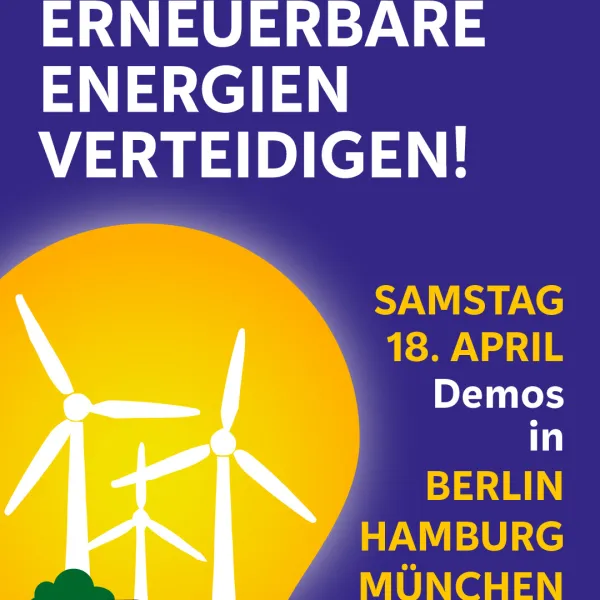 Plakat mit gemalten Windrädern und Solarpanelen