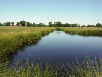 Blick auf eine Landschaft mit See im NP Hümmling